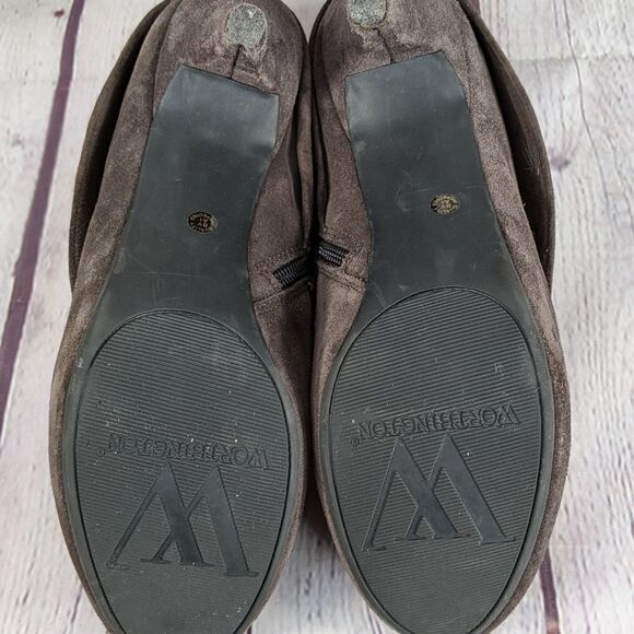 Worthington Charcoal Suede Side Zip Heeled Ankle Booties - Picture 7 of 9